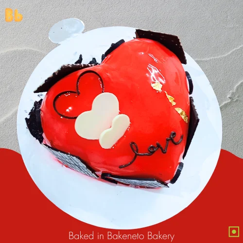 A Red color heart shaped cake cake available in many flavors. A perfect cake for Valentines Day Theme Cake. You can Order cakes online in Noida, Indirapuram and Gaur City Noida Extension by bakeneto.com